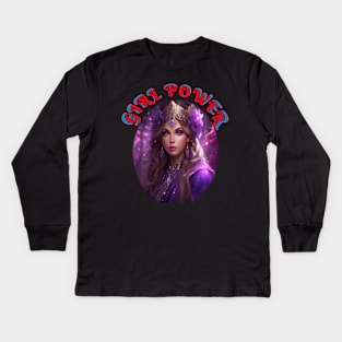 Girl,power, purple pirate wench Kids Long Sleeve T-Shirt